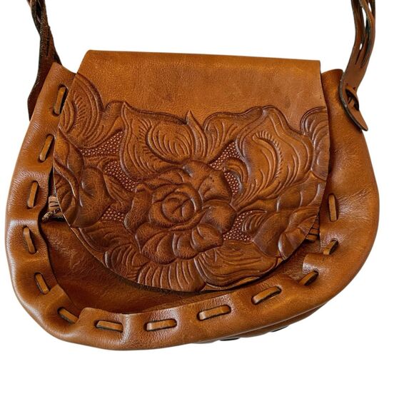 Patricia Nash Cavallina Tooled Leather Retro Saddle Bag Purse Florence Tan - Picture 3 of 16